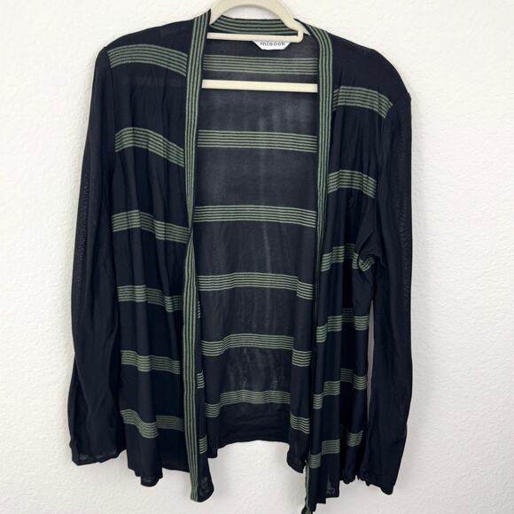 Exclsuively Misook Women Knit Open Cardigan Measures L Stripe Lightweight Green - Picture 1 of 5